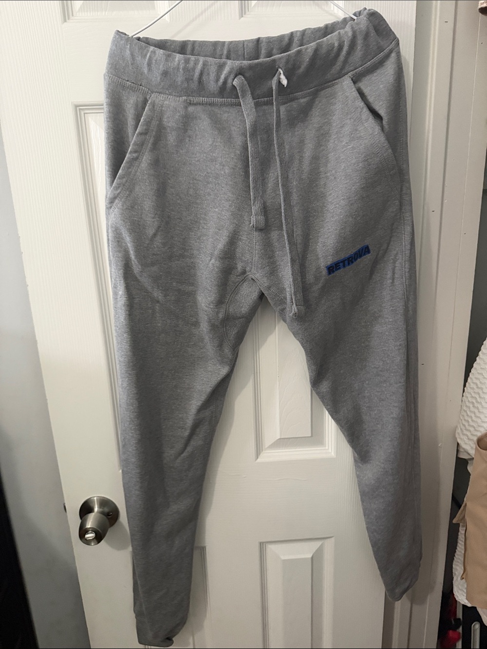 Retrofit Light Gray Jogger Sweatpants with Blue Logo